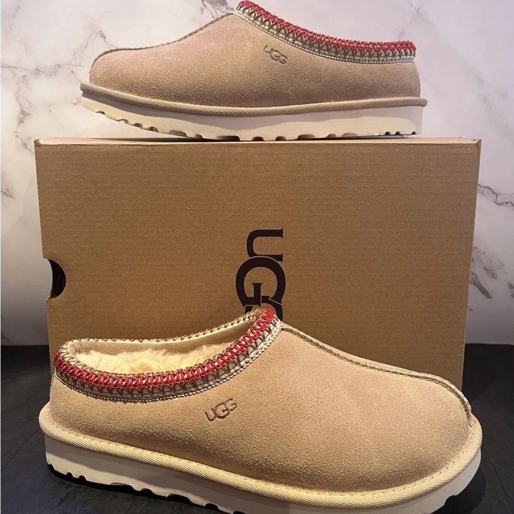 🐕 🍒 UGG TASMAN SAND DRK CHRRY SLIPPERS SZ 8W 🐕🍒
